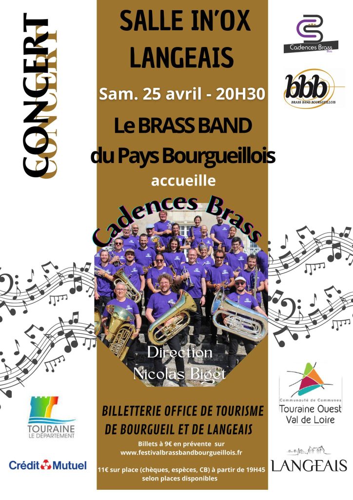 Concert du brassband Bourgueiillois le samedi 25 avril à 20h30 à la salle IN'OX de Langeais