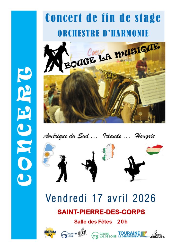 Concert de fin de stage Junior UDESMA le 17 avril 2026 à 20h à la salle des fêtes de Saint-Pierre-des-Corps