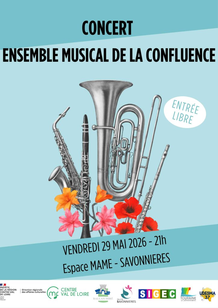 Vendredi 29 mai 21h, concert de l'ensemble musical de la confluence à l'espace MAME de Savonnières